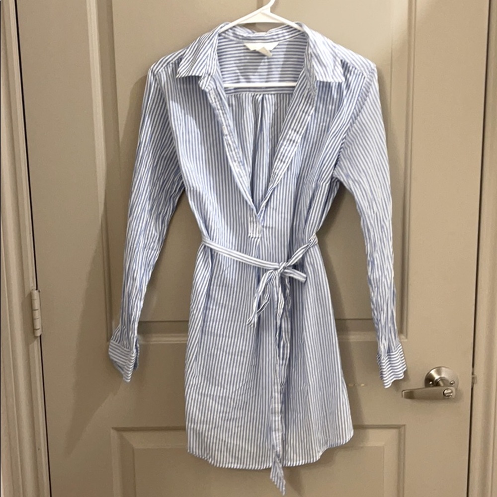 Light blue striped maternity top